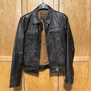 Scotch & Soda Brown Leather Bomber Jacket, Size Small